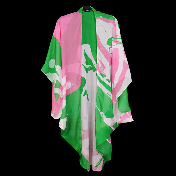 Pink Green Floral Stems BW Kimono