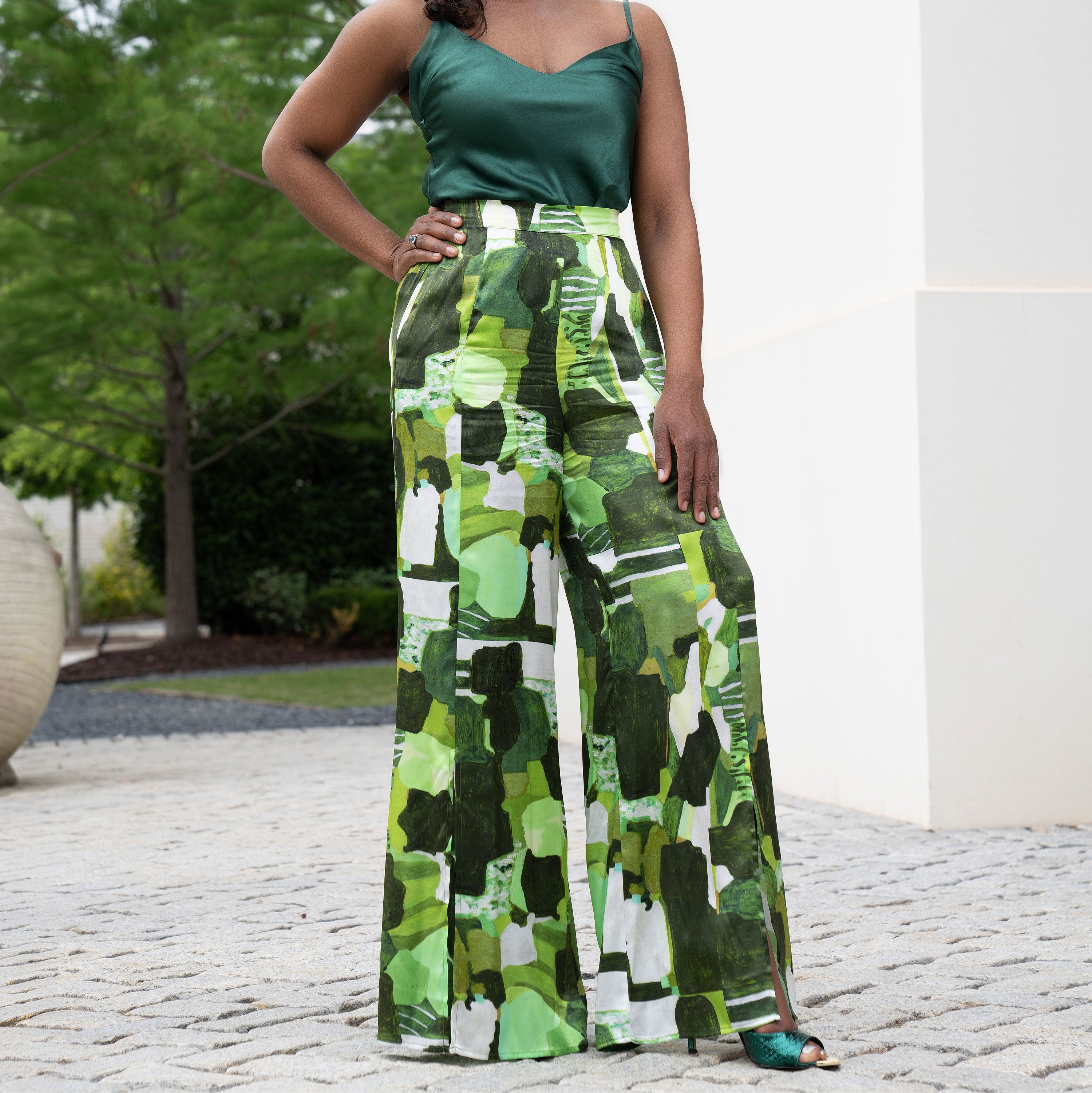 Green Vineyard Fields Palazzo Pants W/ Slit – Cedric Brown Collection