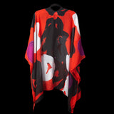 Red Black Tropical Cape Kimono