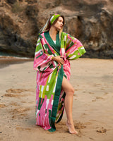Pink Green Bamboo Kimono Robe