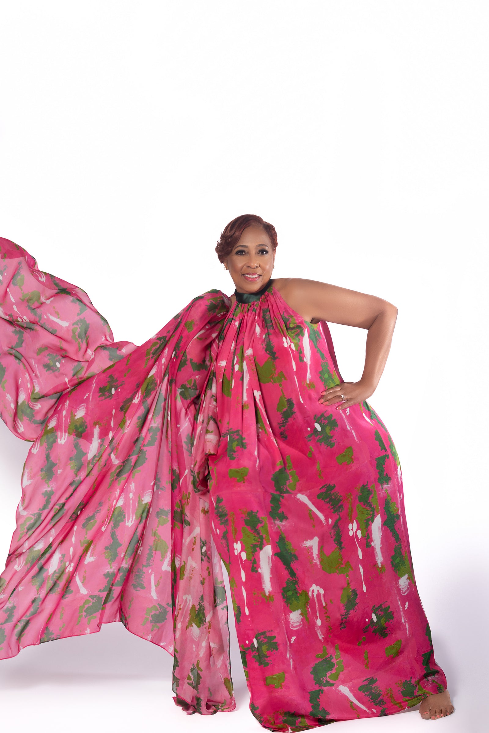 Pink Green Wall Splash Gathered Maxi Dress – Cedric Brown Collection