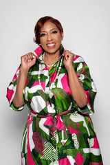 Pre-Order Green Pink White Dots and Stripes Shirt Dress