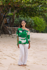 Green White Paint Strokes RV Boatneck Oversized Top
