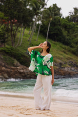 Green White Paint Strokes RV Boatneck Oversized Top