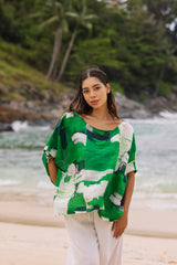 Green White Paint Strokes RV Boatneck Oversized Top