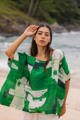 Green White Paint Strokes RV Boatneck Oversized Top