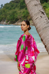 Pink Green White Checker Board  Puncho Top