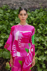 Pink Green White Checker Board  Puncho Top
