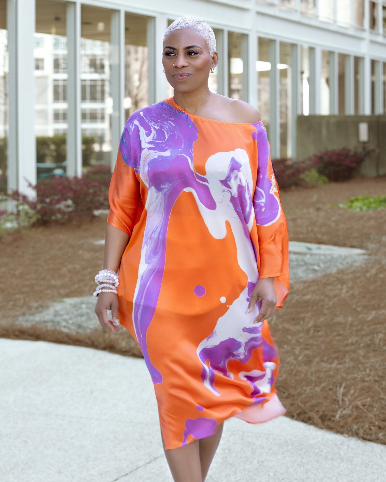 Orange Purple Marble Dolman Sleeve Dress – Cedric Brown Collection