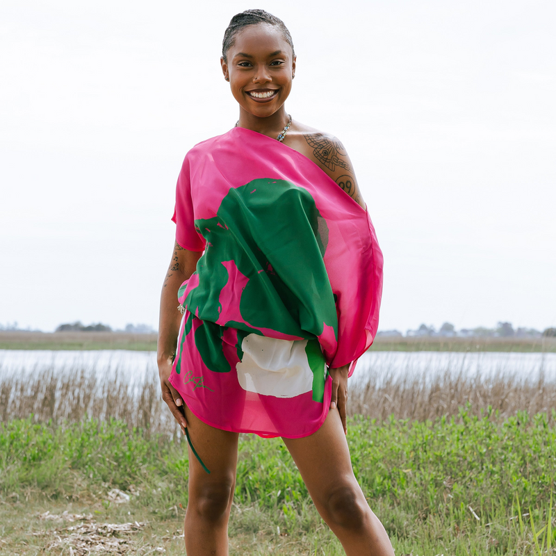 boatneck mini dress Pink Green Organic II Boatneck Mini Dress