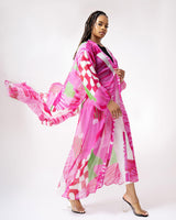 Pink Green White Checker Board Raglan Duster
