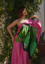 Pink Green Tropical Objects One Shoulder Kaftan Dress