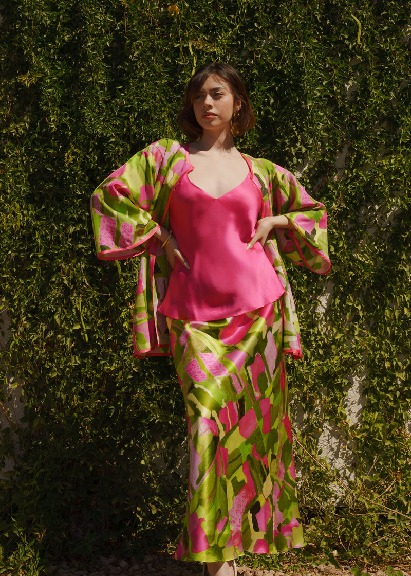 Lime Green Pink Ivy Fields Silk Cardigan – Cedric Brown Collection