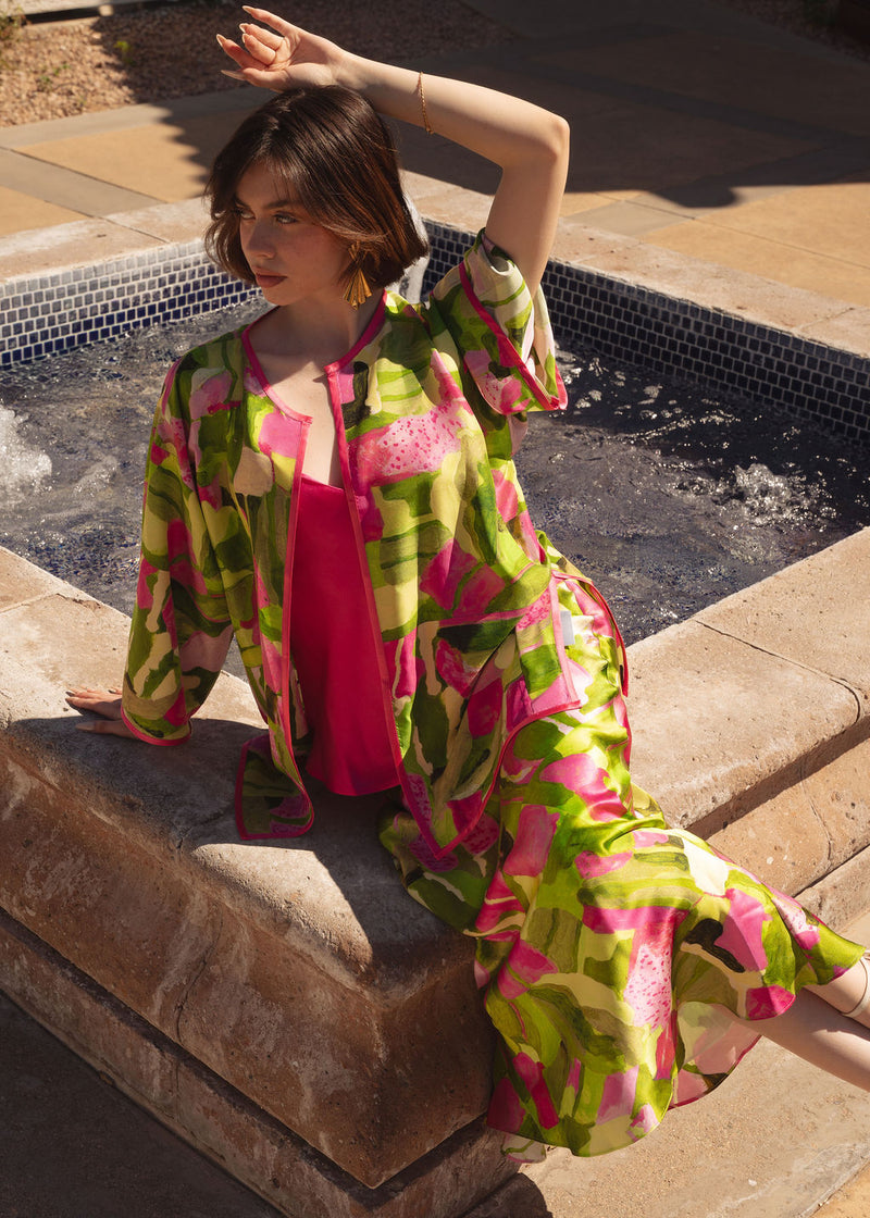 Lime Green Pink Ivy Fields Silk Cardigan – Cedric Brown Collection