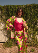 Lime Green Pink Ivy Fields Silk Cardigan