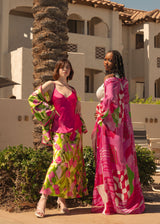 Pink Green White Checker Board Palazzo Pants W/ Slit