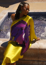 Yellow Ochre Purple Tropical Objects One Shoulder Kaftan Dress