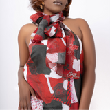 Red Black White Dots and Stripes Bias Cut Strapless Dress