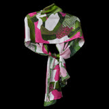 Green Pink White Dots and Stripes Oblong Scarf