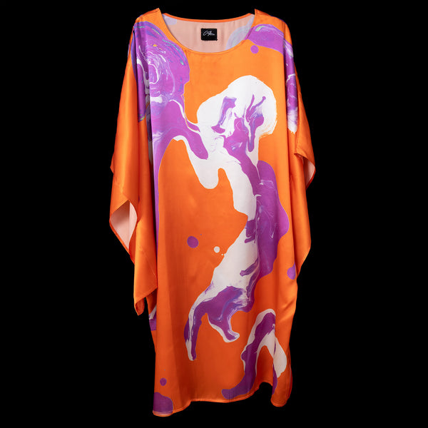 Orange Purple Marble Dolman Sleeve Dress