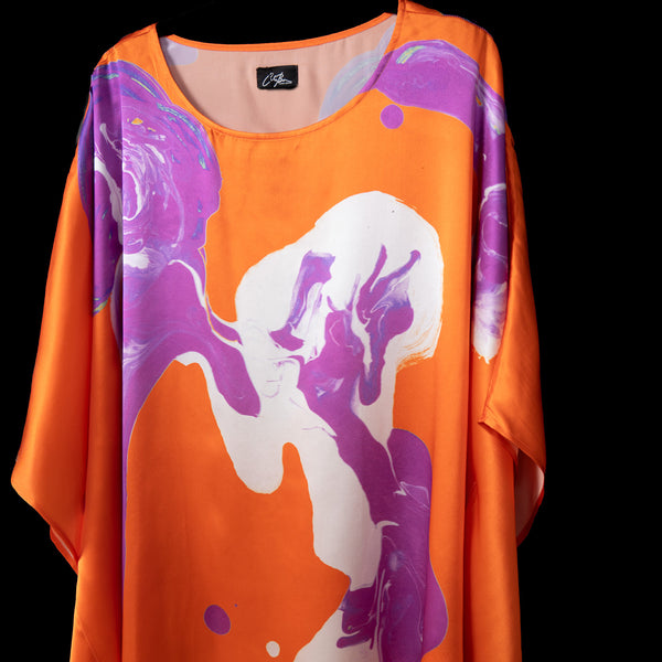 Orange Purple Marble Dolman Sleeve Dress