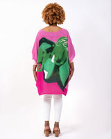 Pink Green Tropical Objects Kaftan Dress W/ Cuff