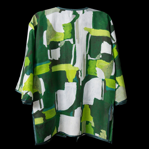 EA Green Silver Abstract Silk Cardigan