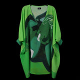 True Green Tropical Objects Kaftan Dress W/ Cuff