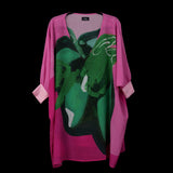 Pink Green Tropical Objects Kaftan Dress W/ Cuff