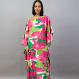 Pink Green Cactus Camo Asymmetrical Long Kaftan