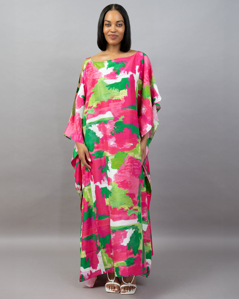 Pink Green Cactus Camo Asymmetrical Long Kaftan