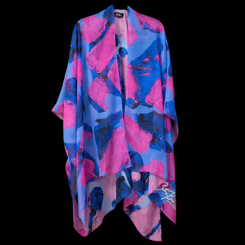 Blue Pink Blocks Cape Kimono