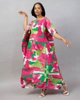 Pink Green Cactus Camo Asymmetrical Long Kaftan