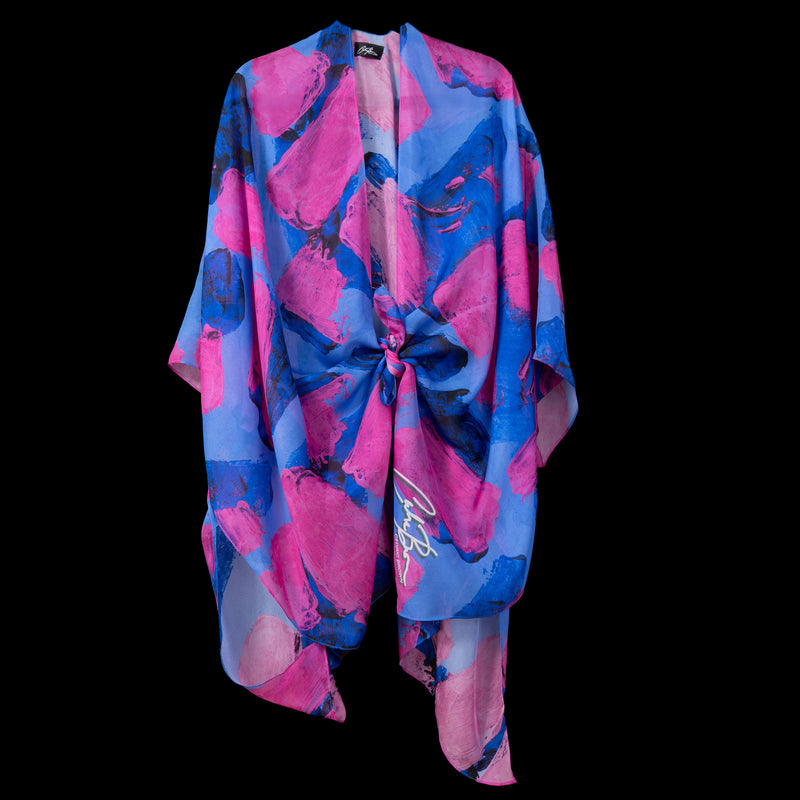 Blue Pink Blocks Cape Kimono