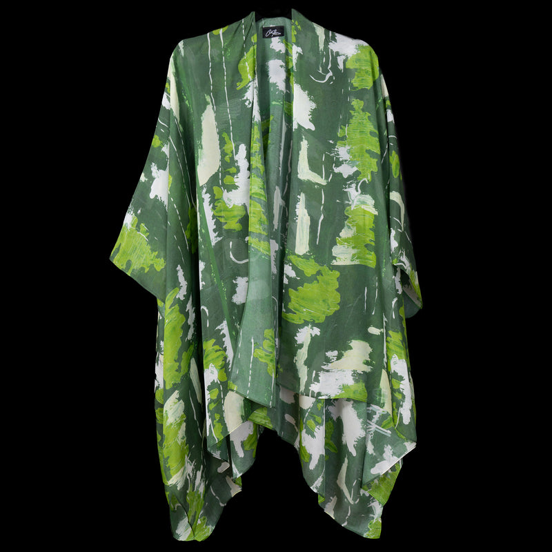 Green Silver Wall Splash Cape Kimono
