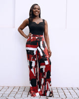 Red White Black Dots and Stripes Palazzo Pants W/ Slit