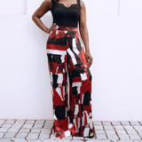 Red White Black Dots and Stripes Palazzo Pants W/ Slit