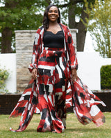 Red White Black Dots and Stripes Palazzo Pants W/ Slit