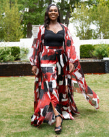Red White Black Dots and Stripes Palazzo Pants W/ Slit