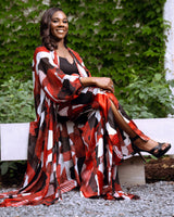 Red White Black Dots and Stripes Palazzo Pants W/ Slit