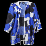 Blue White Black Dots and Stripes Silk Cardigan