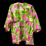 Lime Green Pink Ivy Fields Silk Cardigan