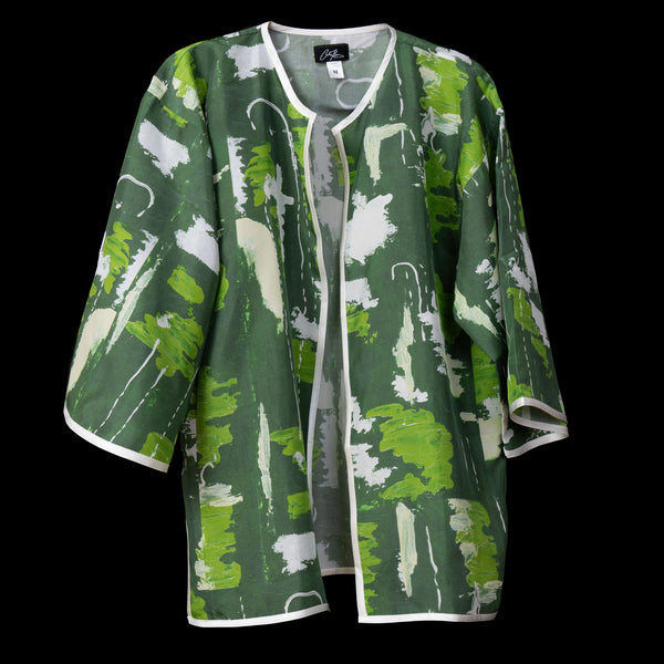 Green Silver Wall Splash Silk Cardigan