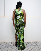 Green Vineyard Fields High Neck Bias Cut Dress
