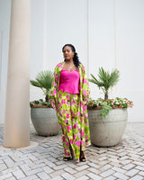 Lime Green Pink Ivy Fields Palazzo Pants W/ Slit