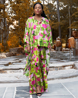 Lime Green Pink Ivy Fields Batwing High Low Tunic