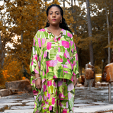 Lime Green Pink Ivy Fields Batwing High Low Tunic