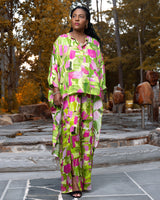 Lime Green Pink Ivy Fields Batwing High Low Tunic