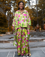 Lime Green Pink Ivy Fields Batwing High Low Tunic