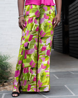 Lime Green Pink Ivy Fields Palazzo Pants W/ Slit